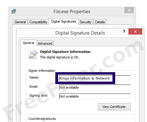 Screenshot of the Kings Information & Network certificate